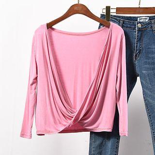 Long-sleeve Open-back Top Pink - One Size
