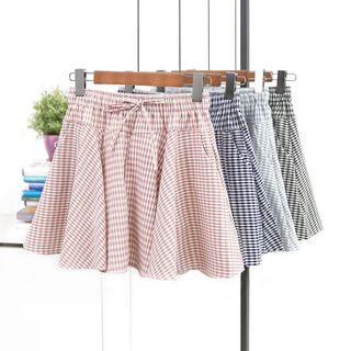 Check Drawstring A-line Skirt