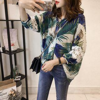 Leaf Print 3/4 Sleeve Blouse