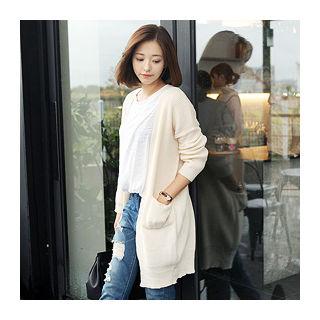 Open-front Drop-shoulder Long Cardigan