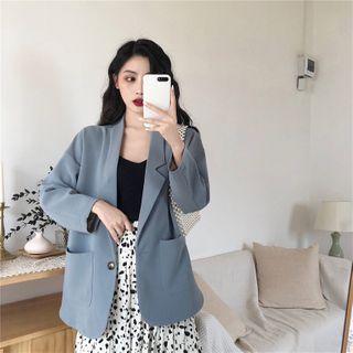 Single Button Plain Blazer / High-waist Polka Dot Skirt