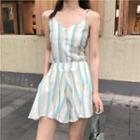 Set: Striped Shoulder-tie Top + Culottes