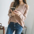 Cut-out Shoulder Round-neck Long-sleeve Knit Top