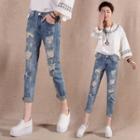 Faux Pearl Ripped Harem Jeans