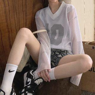 Long-sleeve Mesh T-shirt T-shirt - White - One Size