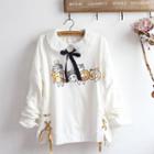 Frill Trim Bow Accent Long Sleeve Shirt