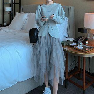 Lettering Sweatshirt / Mesh A-line Skirt