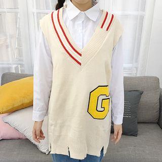 Long Knit Vest / Plain Shirt