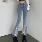 High-waist Lace Panel Cropped Boot-cut Pants