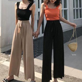Knitted Camisole Top / High Waist Wide-leg Pants