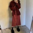 Slit Sweater / Balloon-sleeve Floral Print Midi A-line Dress