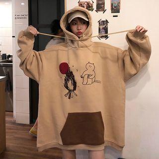 Fleece-lined Cartoon Print Hoodie