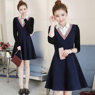 Inset Shirt Panel-sleeve A-line Dress
