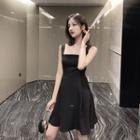Plain Square-neck Spaghetti Strap A-line Dress