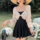Polka Dot Bow Long-sleeve Swimdress