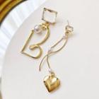 Non-matching Faux Pearl Alloy Heart Dangle Earring 1 Pair - As Shown In Figure - One Size