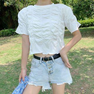 Short Sleeve Ruched Cropped Top