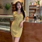 Short-sleeve Hooded Mini Bodycon Dress Lemon Yellow - One Size