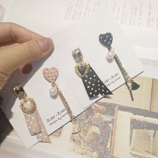 Non-matching Heart Dotted Fabric Dangle Earring