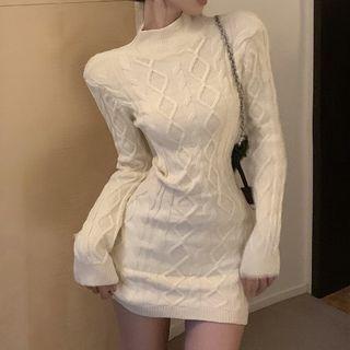 Long-sleeve Backless Knit Sheath Dress White - One Size