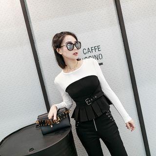 Long-sleeve Mock Two-piece Peplum Top