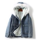 Furry Hood Fleece Lined Denim Jacket