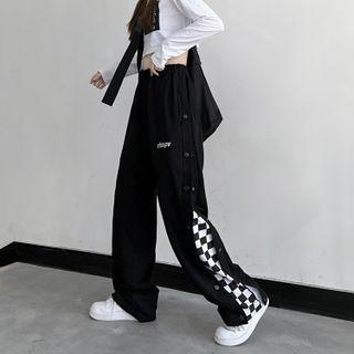 Check Panel High Waist Wide Leg Pants