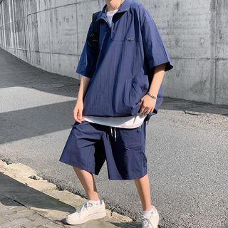 Elbow-sleeve Zip Neck Polo Shirt / Shorts
