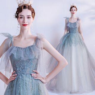 Spaghetti-strap Ruffle Mesh A-line Evening Gown
