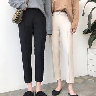 Cropped Straight-cut Pants / Applique Wide Leg Pants