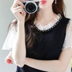 Inset Lace Bell-sleeve Beaded Top