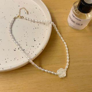 Rose Faux Pearl Pendant Necklace White - One Size