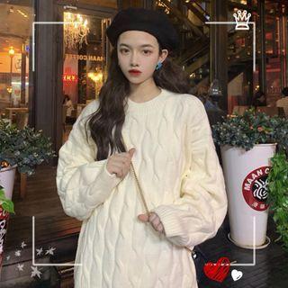 Crewneck Cable-knit Sweater As Shown In Figure - One Size