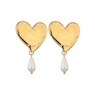Heart Beaded Drop Earrings Gold - One Size