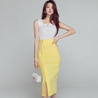 Set: Knit Tank Top + Fitted Midi Skirt