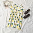 Short-sleeve Pineapple Print Shirtdress White - One Size