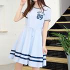 Numbering Striped Short-sleeve A-line Dress