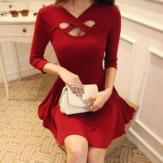 Cross Front Long-sleeve A-line Dress