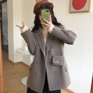 Plain Double-breasted Woolen Blazer