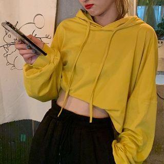 Long-sleeve Cropped Hooded T-shirt