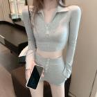 Set: Henley Knit Top + Shorts Gray - One Size