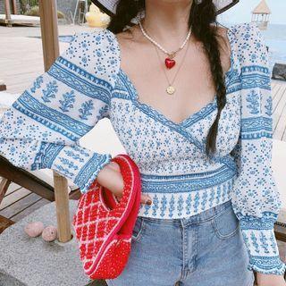 Lantern-sleeve Print Top