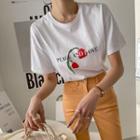 Short-sleeve Flower-illustrated T-shirt Ivory - One Size