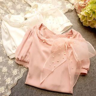 Bow-accent Beaded Blouse