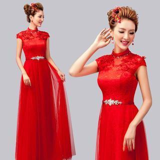 Cap-sleeve Mock-neck Lace A-line Evening Gown