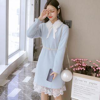 Collared Lace Hem Sweater Dress