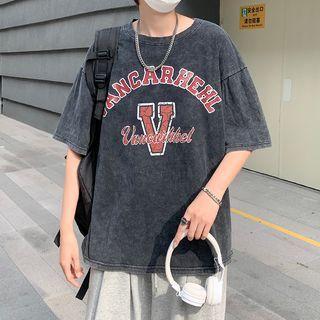 Elbow-sleeve Lettering Print T-shirt / Sweatshorts