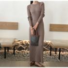 Long-sleeve Pleated Maxi Knit Dress