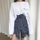 Set: Printed T-shirt + Check A-line Skirt