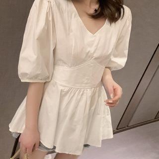 Balloon-sleeve Open Back Blouse